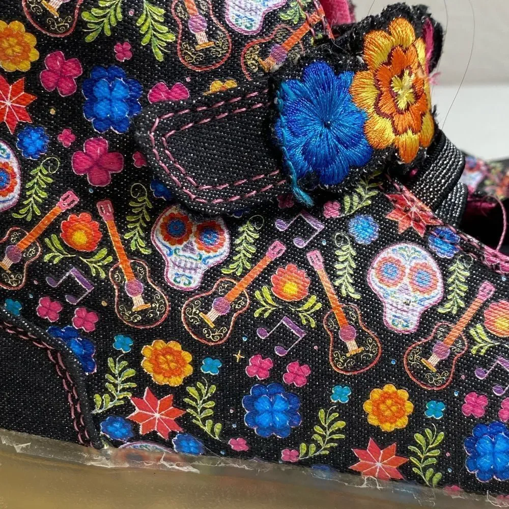 EUC Disney Pixar Coco Girls Hightop Sneakers Shoes Day Of The Dead Design Size 2